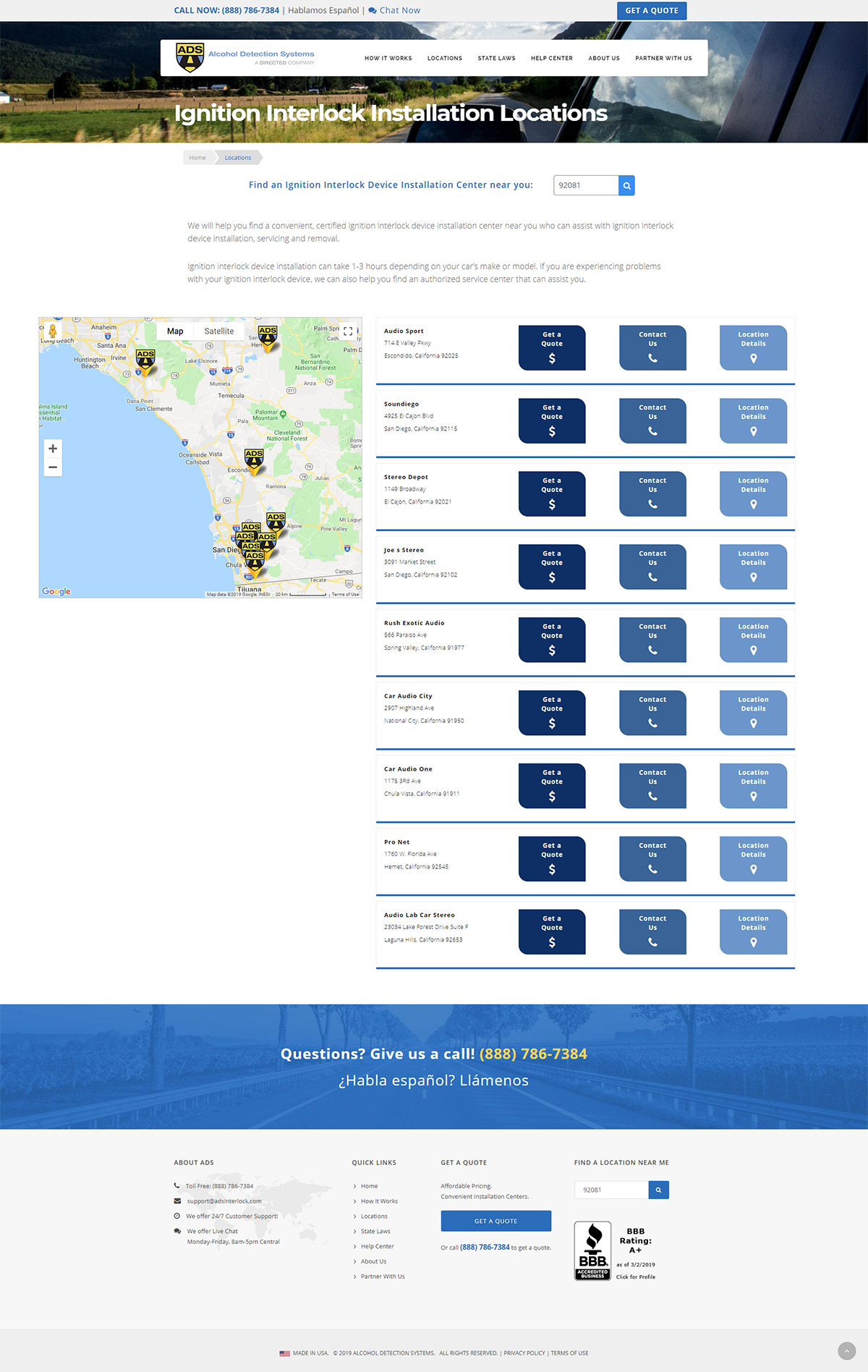 Locations Search Results Subpage - ADSInterlock.com Web Site Redesign