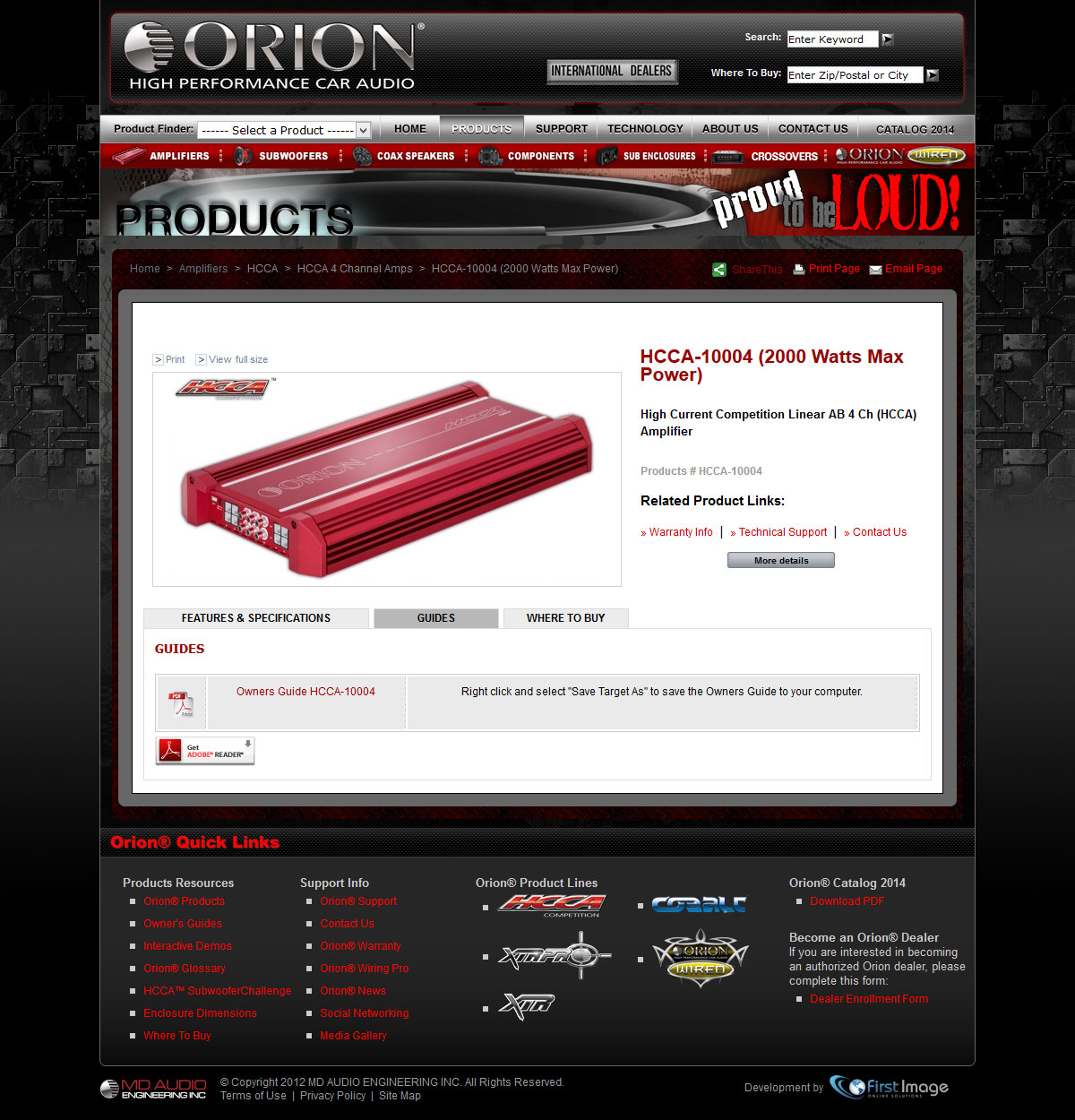 Product Details Subpage - OrionCarAudio.com Web Site Redesign